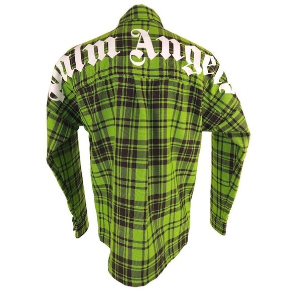 Palm Angels Logo Overshirt 44 XS Mens Green & White Plaid Check NWT - Picture 2 of 15